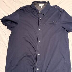 Calvin Klein Men's Dark Blue Short-Sleeve Button-Down Shirt